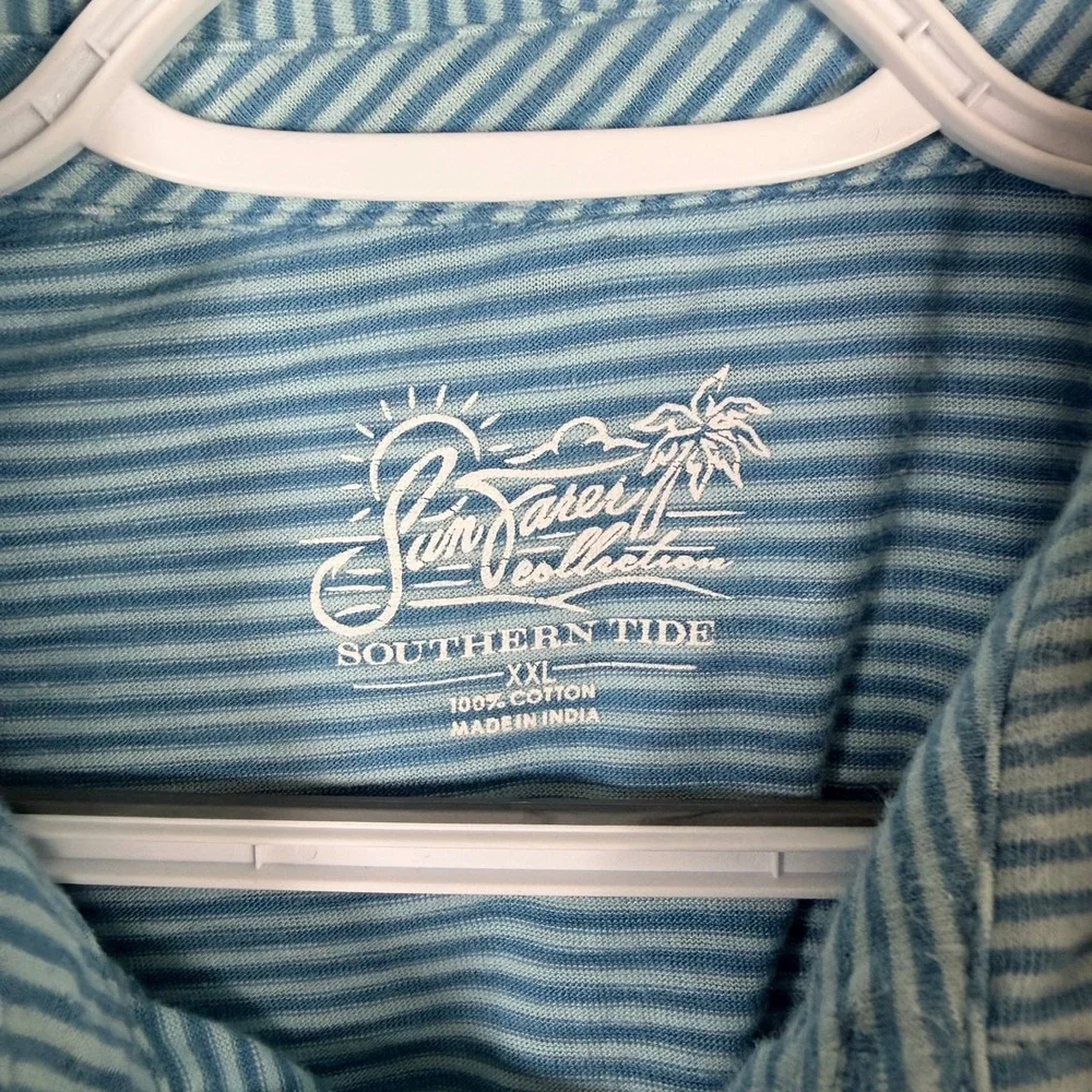 Southern‎ Tide Sunfarer Polo Shirt Mens XXL Blue Striped Cotton Pocket 8665
